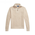 Waffle Knit Pullover in Wool and Cotton with Quarter Zip