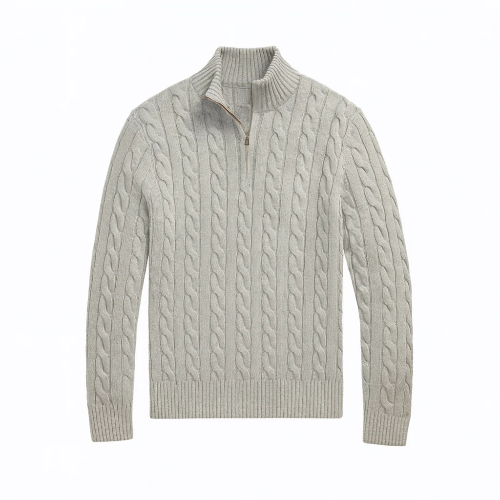 Chunky Cable-Knit Cotton Quarter-Zip Sweater