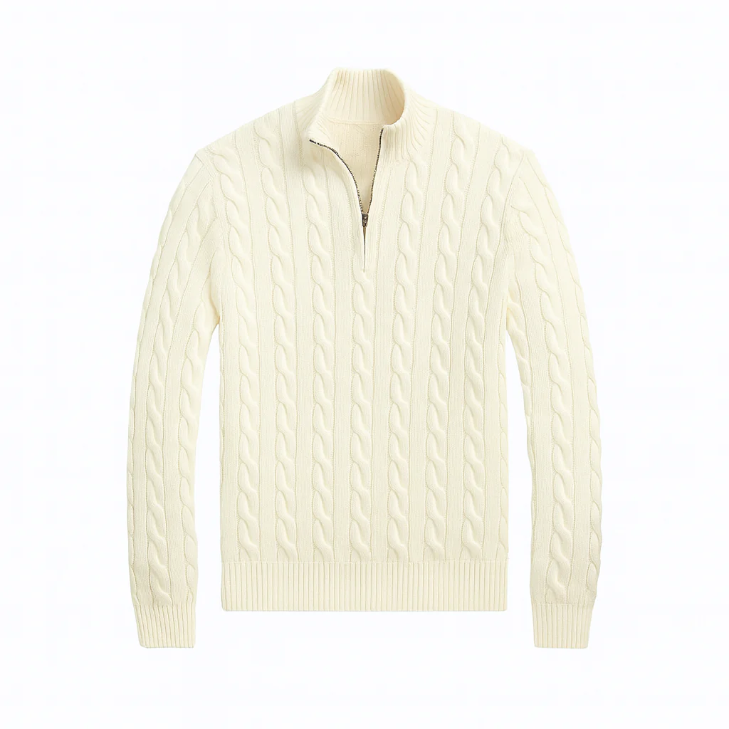 Chunky Cable-Knit Cotton Quarter-Zip Sweater
