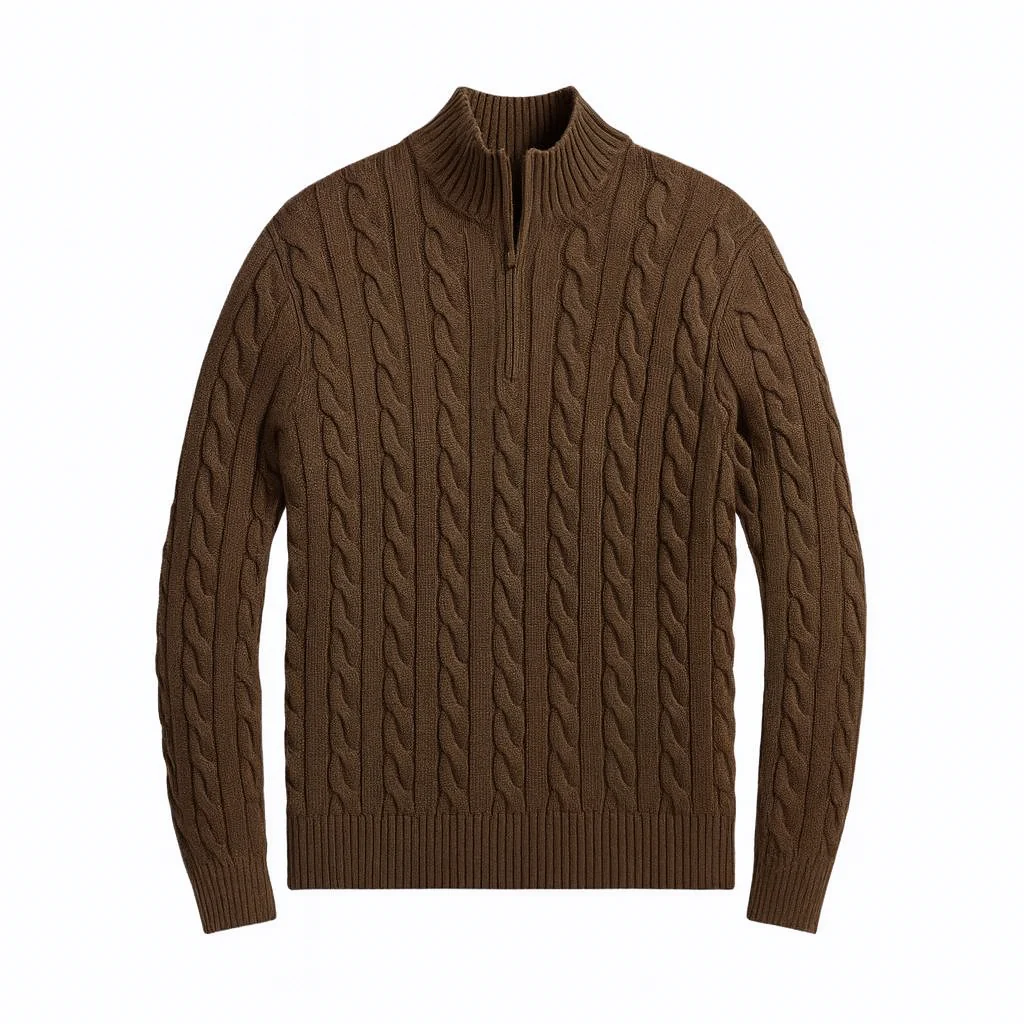 Chunky Cable-Knit Cotton Quarter-Zip Sweater